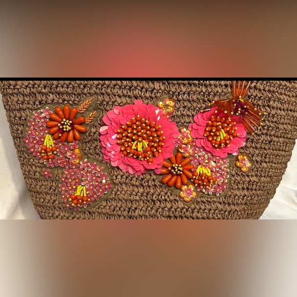 💛🩷 Viral Made In India-Handcrafted
floral beaded woven Tote bag 💛🩷NWT - Picture 6 of 11